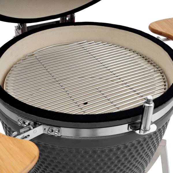 BBQ-Toro Kamado Grill Ø 52 cm "KURO", Grau | Holzkohlegrill mit Bambusablage, Thermometer, Holzgriff, Rollen | Keramikgrill Kamado, Keramik Grill mit Aktivbelüftung, Grill mit Ablage 6