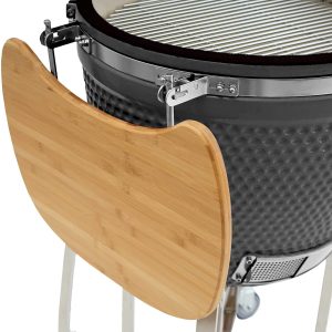BBQ-Toro Kamado Grill Ø 52 cm "KURO", Grau | Holzkohlegrill mit Bambusablage, Thermometer, Holzgriff, Rollen | Keramikgrill Kamado, Keramik Grill mit Aktivbelüftung, Grill mit Ablage 20