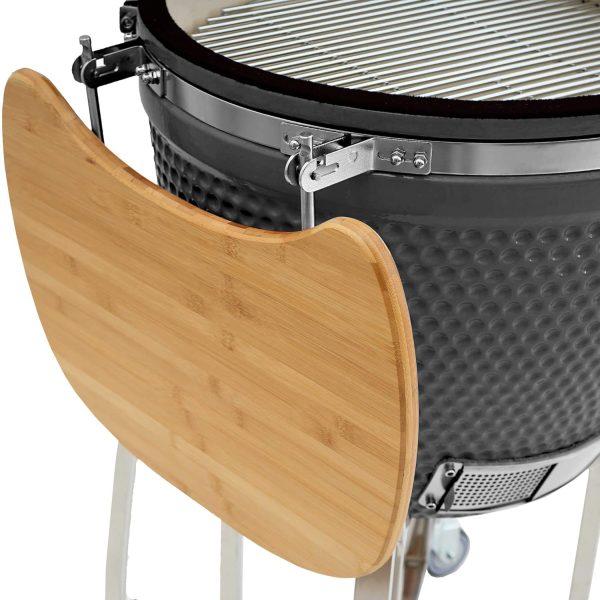 BBQ-Toro Kamado Grill Ø 52 cm "KURO", Grau | Holzkohlegrill mit Bambusablage, Thermometer, Holzgriff, Rollen | Keramikgrill Kamado, Keramik Grill mit Aktivbelüftung, Grill mit Ablage 7