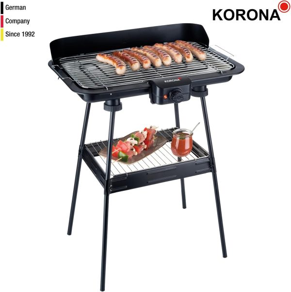 Korona 46221 Elektrischer Standgrill mit XXL-Grillrost (51 x 30 cm) | 2200 Watt | Windschutz | Kontrollleuchte | Sicherheitsschalter | Stufenlose Temperatureinstellung 2