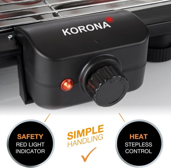 Korona 46221 Elektrischer Standgrill mit XXL-Grillrost (51 x 30 cm) | 2200 Watt | Windschutz | Kontrollleuchte | Sicherheitsschalter | Stufenlose Temperatureinstellung 4