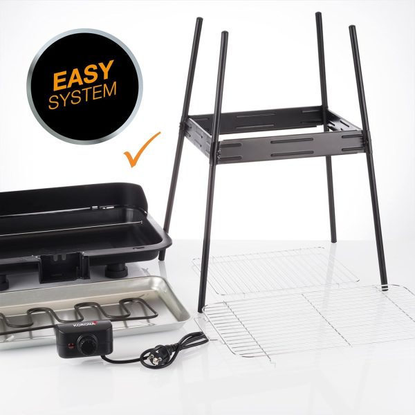 Korona 46221 Elektrischer Standgrill mit XXL-Grillrost (51 x 30 cm) | 2200 Watt | Windschutz | Kontrollleuchte | Sicherheitsschalter | Stufenlose Temperatureinstellung 5