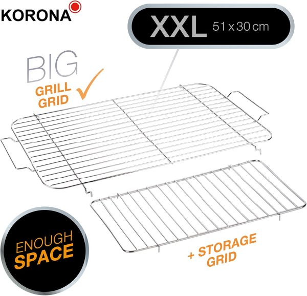 Korona 46221 Elektrischer Standgrill mit XXL-Grillrost (51 x 30 cm) | 2200 Watt | Windschutz | Kontrollleuchte | Sicherheitsschalter | Stufenlose Temperatureinstellung 6