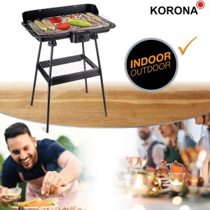 Korona 46221 Elektrischer Standgrill mit XXL-Grillrost (51 x 30 cm) | 2200 Watt | Windschutz | Kontrollleuchte | Sicherheitsschalter | Stufenlose Temperatureinstellung 18