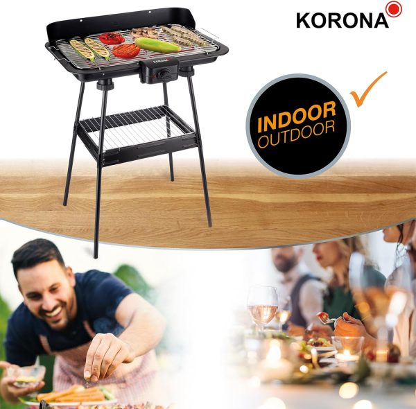 Korona 46221 Elektrischer Standgrill mit XXL-Grillrost (51 x 30 cm) | 2200 Watt | Windschutz | Kontrollleuchte | Sicherheitsschalter | Stufenlose Temperatureinstellung 7