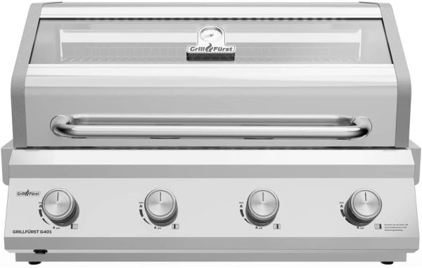 Grillfürst Gasgrill G401E - 4-Brenner Edelstahl, Einbau Gasgrill mit Sichtscheibe, Outdoorküchen Grill mit doppelwandigem Deckel und Edelstahl-Rosten, Built In Modell 1