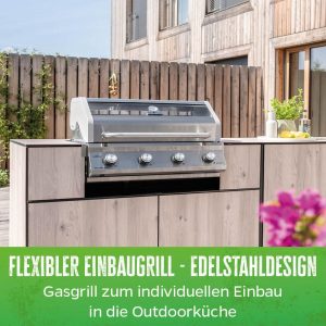 Grillfürst Gasgrill G401E - 4-Brenner Edelstahl, Einbau Gasgrill mit Sichtscheibe, Outdoorküchen Grill mit doppelwandigem Deckel und Edelstahl-Rosten, Built In Modell 13