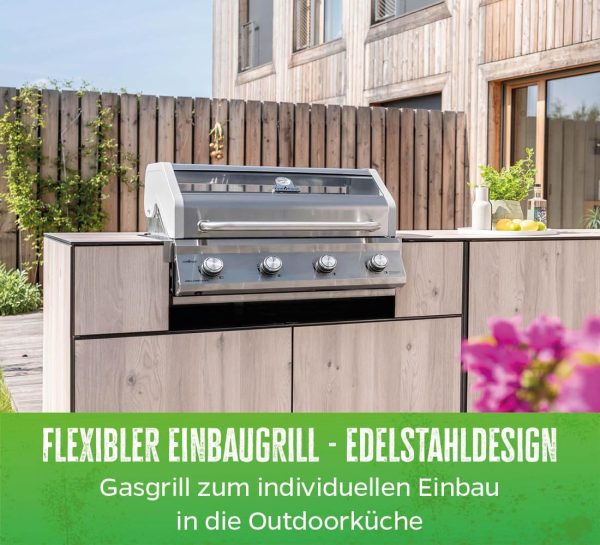 Grillfürst Gasgrill G401E - 4-Brenner Edelstahl, Einbau Gasgrill mit Sichtscheibe, Outdoorküchen Grill mit doppelwandigem Deckel und Edelstahl-Rosten, Built In Modell 3