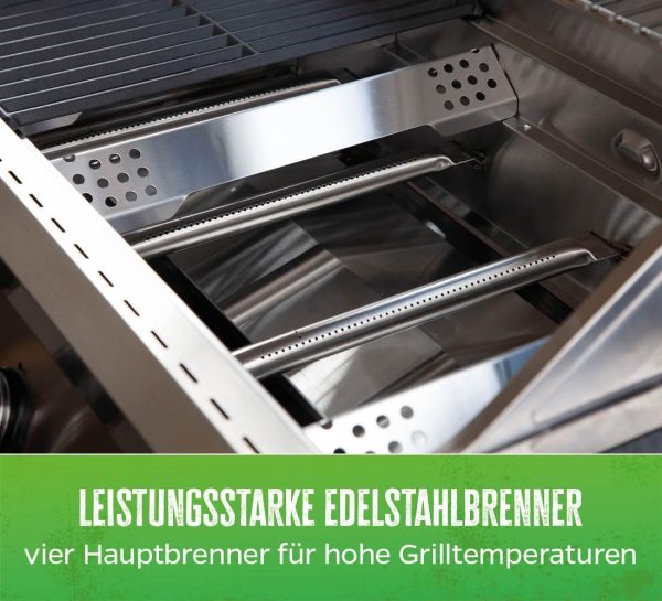 Grillfürst Gasgrill G401E - 4-Brenner Edelstahl, Einbau Gasgrill mit Sichtscheibe, Outdoorküchen Grill mit doppelwandigem Deckel und Edelstahl-Rosten, Built In Modell 4