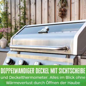 Grillfürst Gasgrill G401E - 4-Brenner Edelstahl, Einbau Gasgrill mit Sichtscheibe, Outdoorküchen Grill mit doppelwandigem Deckel und Edelstahl-Rosten, Built In Modell 19