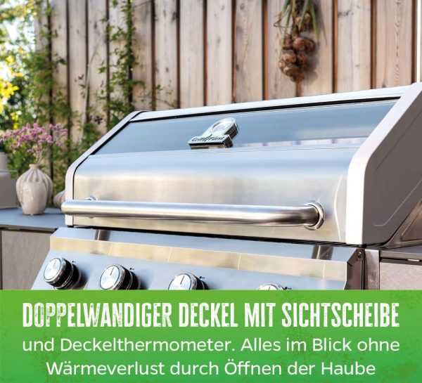 Grillfürst Gasgrill G401E - 4-Brenner Edelstahl, Einbau Gasgrill mit Sichtscheibe, Outdoorküchen Grill mit doppelwandigem Deckel und Edelstahl-Rosten, Built In Modell 6