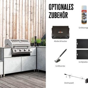 Grillfürst Gasgrill G401E - 4-Brenner Edelstahl, Einbau Gasgrill mit Sichtscheibe, Outdoorküchen Grill mit doppelwandigem Deckel und Edelstahl-Rosten, Built In Modell 23