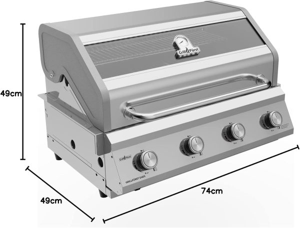 Grillfürst Gasgrill G401E - 4-Brenner Edelstahl, Einbau Gasgrill mit Sichtscheibe, Outdoorküchen Grill mit doppelwandigem Deckel und Edelstahl-Rosten, Built In Modell 10