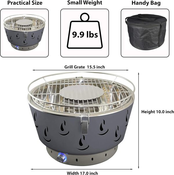 JAK BBQ Airbroil XL J 101 Holzkohlegrill Grau Tischgrill Holzkohlegrill mit regulierbarer Belüftung inklusive Transporttasche Outdoor Campinggrill 2