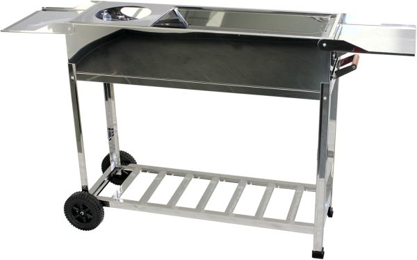 Edelstahl BBQ Outdoor Holzkohlegrill – Standgrill mit 2 Rollen, 3 Grillrosten, 1 Kasan-Halter, und 22 Schaschlik-Spießen – Ideal für Garten, Terrasse & Camping (mit 22 Spießen) 2