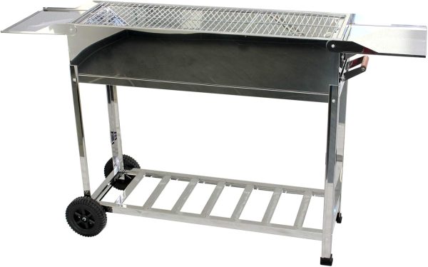 Edelstahl BBQ Outdoor Holzkohlegrill – Standgrill mit 2 Rollen, 3 Grillrosten, 1 Kasan-Halter, und 22 Schaschlik-Spießen – Ideal für Garten, Terrasse & Camping (mit 22 Spießen) 3