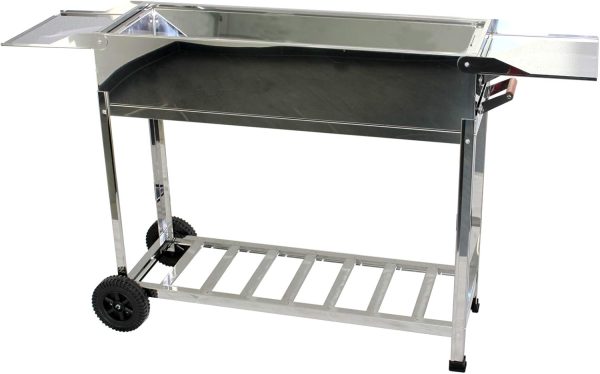 Edelstahl BBQ Outdoor Holzkohlegrill – Standgrill mit 2 Rollen, 3 Grillrosten, 1 Kasan-Halter, und 22 Schaschlik-Spießen – Ideal für Garten, Terrasse & Camping (mit 22 Spießen) 4