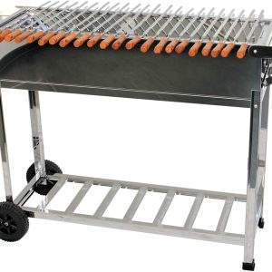 Edelstahl BBQ Outdoor Holzkohlegrill – Standgrill mit 2 Rollen, 3 Grillrosten, 1 Kasan-Halter, und 22 Schaschlik-Spießen – Ideal für Garten, Terrasse & Camping (mit 22 Spießen) 16