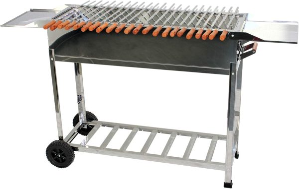 Edelstahl BBQ Outdoor Holzkohlegrill – Standgrill mit 2 Rollen, 3 Grillrosten, 1 Kasan-Halter, und 22 Schaschlik-Spießen – Ideal für Garten, Terrasse & Camping (mit 22 Spießen) 5