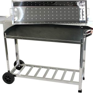 Edelstahl BBQ Outdoor Holzkohlegrill – Standgrill mit 2 Rollen, 3 Grillrosten, 1 Kasan-Halter, und 22 Schaschlik-Spießen – Ideal für Garten, Terrasse & Camping (mit 22 Spießen) 18