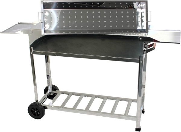 Edelstahl BBQ Outdoor Holzkohlegrill – Standgrill mit 2 Rollen, 3 Grillrosten, 1 Kasan-Halter, und 22 Schaschlik-Spießen – Ideal für Garten, Terrasse & Camping (mit 22 Spießen) 6