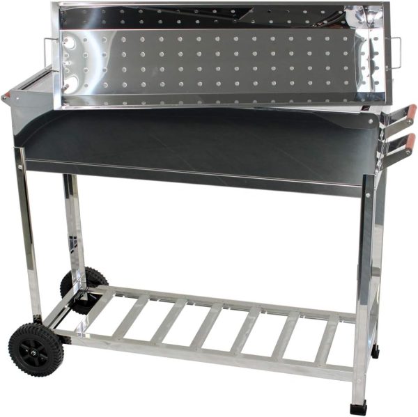 Edelstahl BBQ Outdoor Holzkohlegrill – Standgrill mit 2 Rollen, 3 Grillrosten, 1 Kasan-Halter, und 22 Schaschlik-Spießen – Ideal für Garten, Terrasse & Camping (mit 22 Spießen) 7