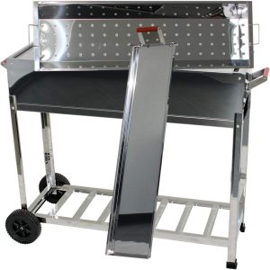 Edelstahl BBQ Outdoor Holzkohlegrill – Standgrill mit 2 Rollen, 3 Grillrosten, 1 Kasan-Halter, und 22 Schaschlik-Spießen – Ideal für Garten, Terrasse & Camping (mit 22 Spießen) 22