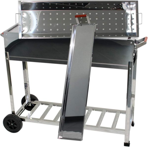 Edelstahl BBQ Outdoor Holzkohlegrill – Standgrill mit 2 Rollen, 3 Grillrosten, 1 Kasan-Halter, und 22 Schaschlik-Spießen – Ideal für Garten, Terrasse & Camping (mit 22 Spießen) 8