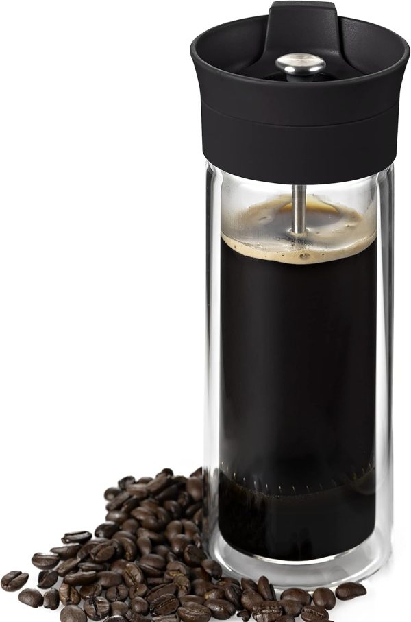 AdHoc TT25 French Press Becher THERMO-GLASS, 300 ml (ohne Kaffee), Glas/Edelstahl/Kunststoff/Silikon 1