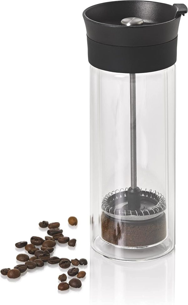 AdHoc TT25 French Press Becher THERMO-GLASS, 300 ml (ohne Kaffee), Glas/Edelstahl/Kunststoff/Silikon 2
