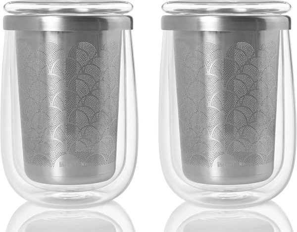 AdHoc Fusion Glass | Set 2x Teeglas und 2x Teefilter für losen Tee | 400ml Füllmenge, Borosilikatglas/Edelstahl 1