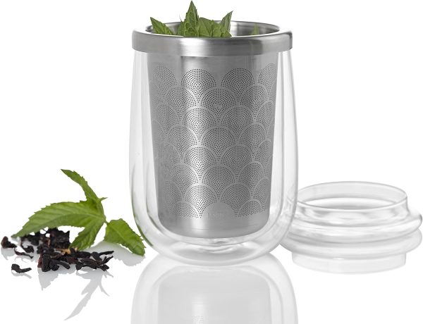 AdHoc Fusion Glass | Set 2x Teeglas und 2x Teefilter für losen Tee | 400ml Füllmenge, Borosilikatglas/Edelstahl 3
