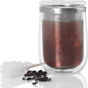 AdHoc Fusion Glass | Set 2x Teeglas und 2x Teefilter für losen Tee | 400ml Füllmenge, Borosilikatglas/Edelstahl 12