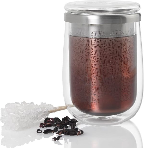 AdHoc Fusion Glass | Set 2x Teeglas und 2x Teefilter für losen Tee | 400ml Füllmenge, Borosilikatglas/Edelstahl 4