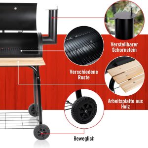BBQ Collection 2-in-1 Smoker BBQ - Holzkohlegrill - Gartenküche Barbecue - Grill- und Räuchergrills - 104 x 58 x 114 cm 14