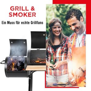 BBQ Collection 2-in-1 Smoker BBQ - Holzkohlegrill - Gartenküche Barbecue - Grill- und Räuchergrills - 104 x 58 x 114 cm 24
