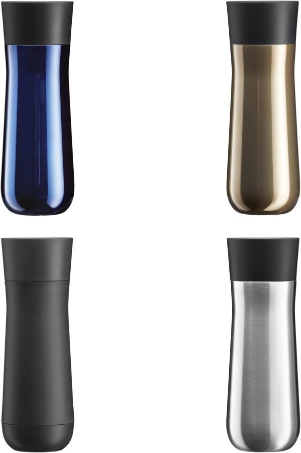 WMF Impulse Isolierbecher 350 ml, Thermobecher mit Automatikverschluss, 360°-Trinköffnung, Kaffeebecher to go hält Getränke 8h heiß/12h kalt, silber 9