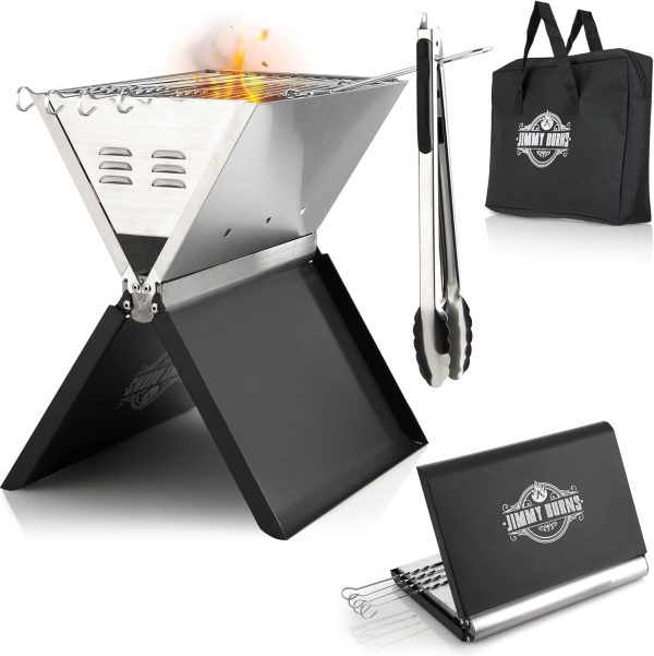 JIMMY BURNS Campinggrill Holzkohle Edelstahl | [Notebook Design] | für 2-4 Personen | Barbecue Klappgrill für Camping, Outdoor, Reise, Festival, Picknick | inkl. Grill Zubehör 2