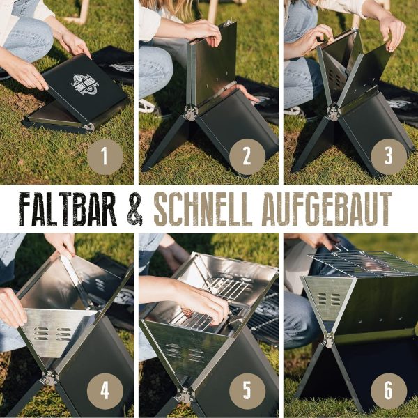 JIMMY BURNS Campinggrill Holzkohle Edelstahl | [Notebook Design] | für 2-4 Personen | Barbecue Klappgrill für Camping, Outdoor, Reise, Festival, Picknick | inkl. Grill Zubehör 3
