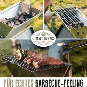JIMMY BURNS Campinggrill Holzkohle Edelstahl | [Notebook Design] | für 2-4 Personen | Barbecue Klappgrill für Camping, Outdoor, Reise, Festival, Picknick | inkl. Grill Zubehör 14