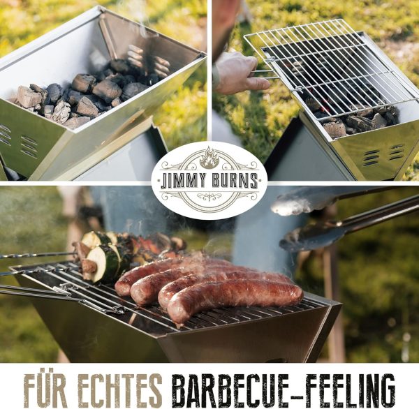 JIMMY BURNS Campinggrill Holzkohle Edelstahl | [Notebook Design] | für 2-4 Personen | Barbecue Klappgrill für Camping, Outdoor, Reise, Festival, Picknick | inkl. Grill Zubehör 4