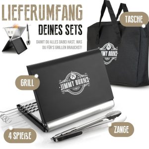 JIMMY BURNS Campinggrill Holzkohle Edelstahl | [Notebook Design] | für 2-4 Personen | Barbecue Klappgrill für Camping, Outdoor, Reise, Festival, Picknick | inkl. Grill Zubehör 16