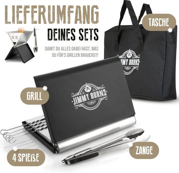 JIMMY BURNS Campinggrill Holzkohle Edelstahl | [Notebook Design] | für 2-4 Personen | Barbecue Klappgrill für Camping, Outdoor, Reise, Festival, Picknick | inkl. Grill Zubehör 5