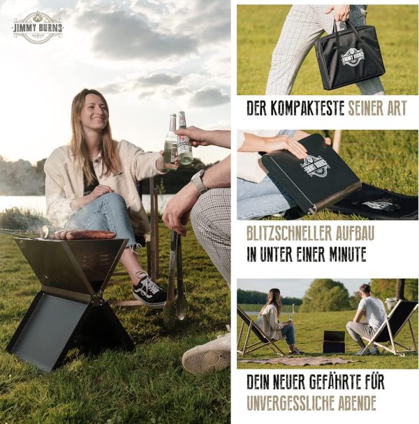JIMMY BURNS Campinggrill Holzkohle Edelstahl | [Notebook Design] | für 2-4 Personen | Barbecue Klappgrill für Camping, Outdoor, Reise, Festival, Picknick | inkl. Grill Zubehör 7