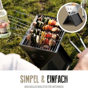 JIMMY BURNS Campinggrill Holzkohle Edelstahl | [Notebook Design] | für 2-4 Personen | Barbecue Klappgrill für Camping, Outdoor, Reise, Festival, Picknick | inkl. Grill Zubehör 24