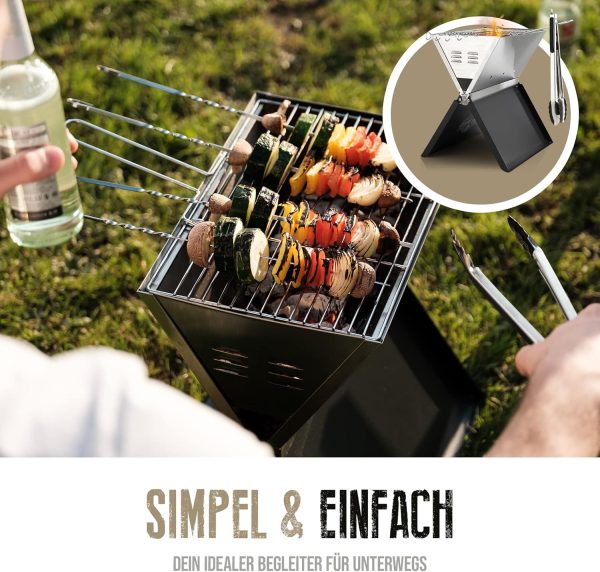 JIMMY BURNS Campinggrill Holzkohle Edelstahl | [Notebook Design] | für 2-4 Personen | Barbecue Klappgrill für Camping, Outdoor, Reise, Festival, Picknick | inkl. Grill Zubehör 9