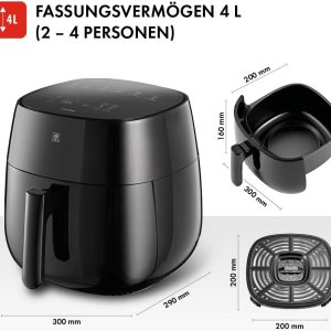 ZWILLING Air Fryer / Heißluftfritteuse, 4 L, 6 Programme, 1.400 Watt, Frittieren, Garen und Backen ohne Fett, inkl. Rezeptbuch, Schwarz 14