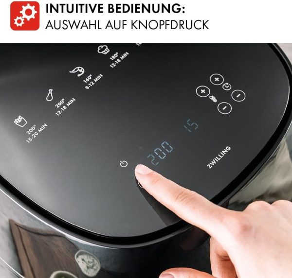 ZWILLING Air Fryer / Heißluftfritteuse, 4 L, 6 Programme, 1.400 Watt, Frittieren, Garen und Backen ohne Fett, inkl. Rezeptbuch, Schwarz 7