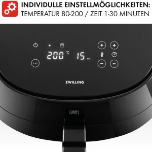 ZWILLING Air Fryer / Heißluftfritteuse, 4 L, 6 Programme, 1.400 Watt, Frittieren, Garen und Backen ohne Fett, inkl. Rezeptbuch, Schwarz 22