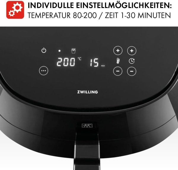 ZWILLING Air Fryer / Heißluftfritteuse, 4 L, 6 Programme, 1.400 Watt, Frittieren, Garen und Backen ohne Fett, inkl. Rezeptbuch, Schwarz 8